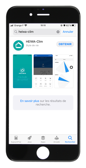 Visuel Iphone avec Application Heiwa Clim