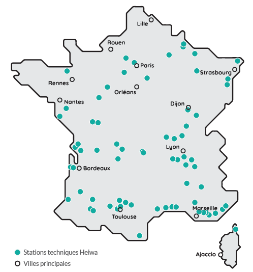 Service client Heiwa carte de france des stations techniques